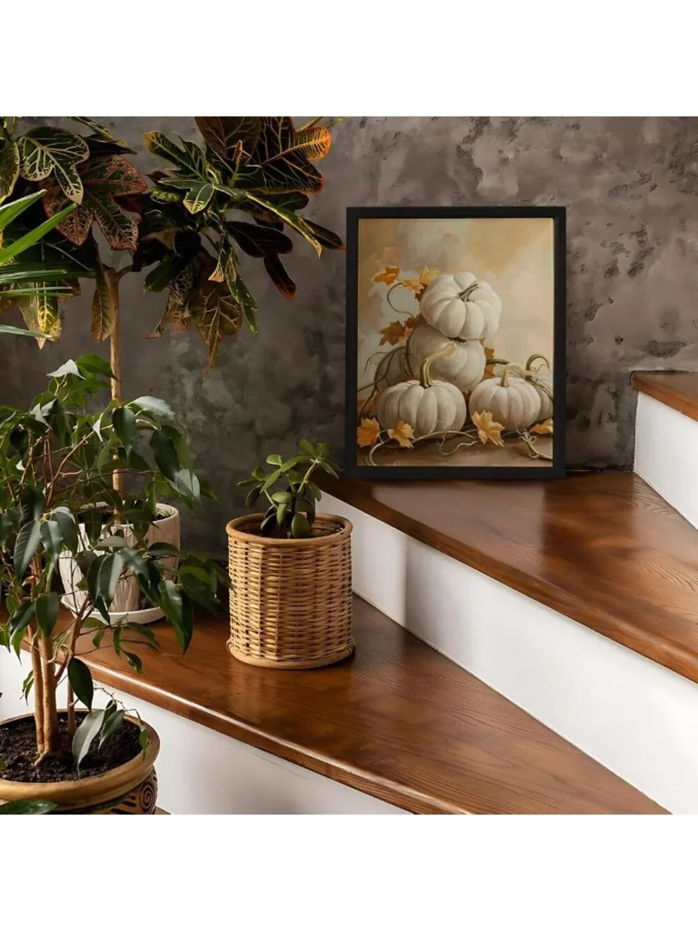 Vintage Fall Pumpkin Wall Art - Framed Autumn Decor for Thanksgiving